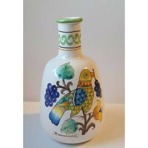 Italian Faience Vase,Hand-Painted Vase by Baudiuelli, Mid-Century, Bird & Grapes